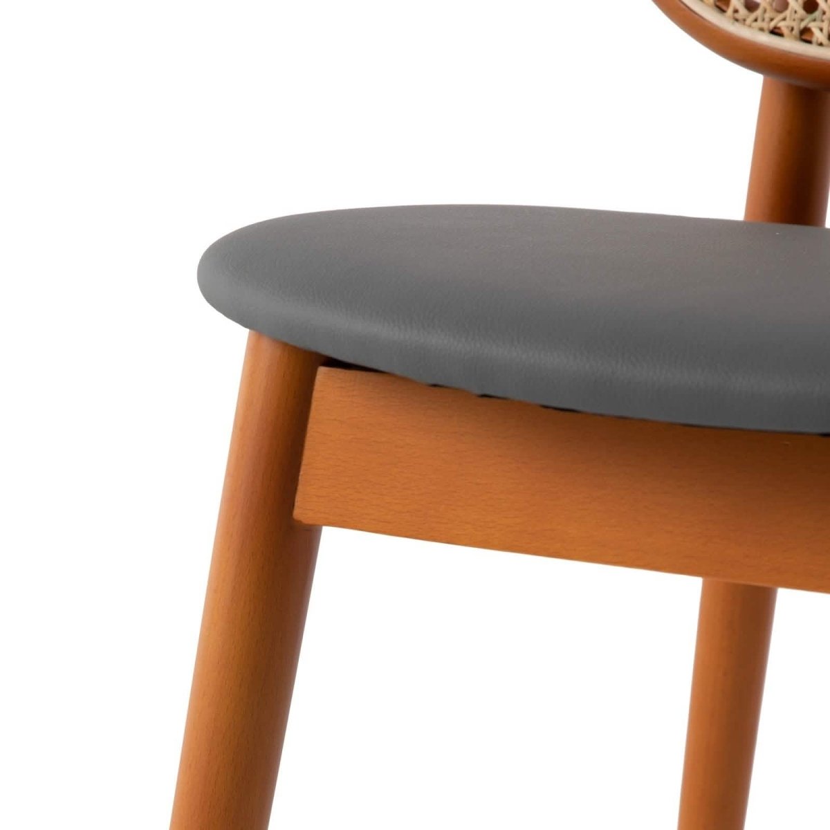 Holbeck Wicker Dining Chair with Upholstered Leather Seat and Beech Wood Legs