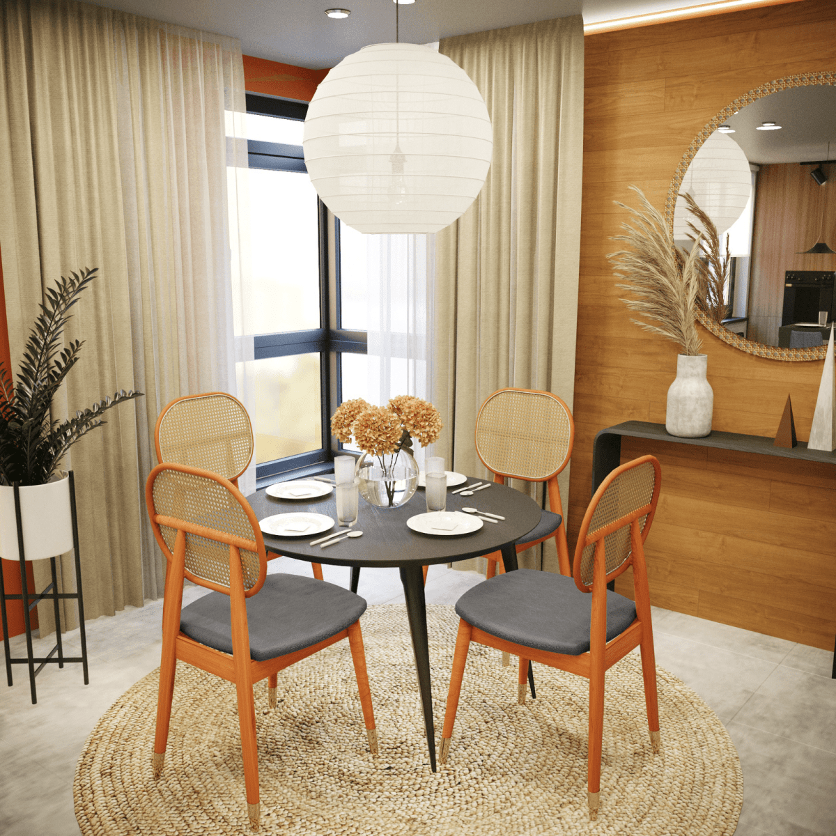 Holbeck Wicker Dining Chair with Upholstered Leather Seat and Beech Wood Legs