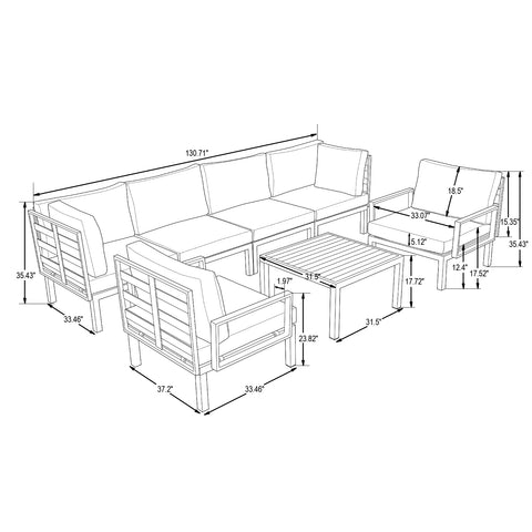 Hamilton 7-Piece Aluminum Patio Conversation Set With Coffee Table And Cushions