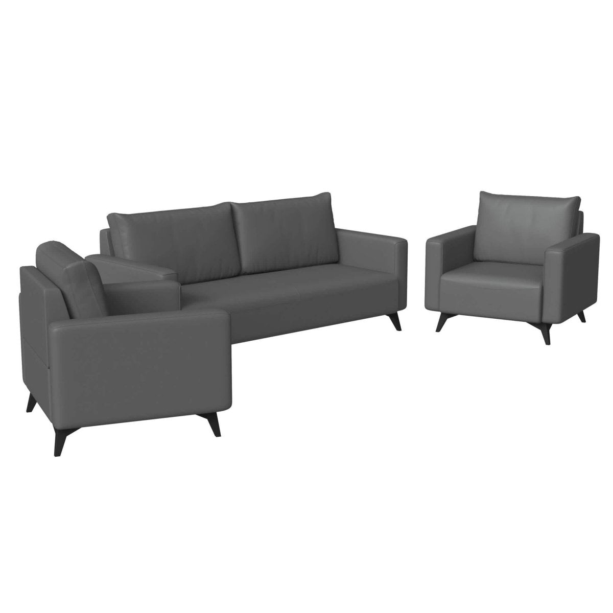 Inno 3 - Piece Leather Sofa Set with 2 Single - Seater and a Three - Seater Sofa with Stainless Steel Legs