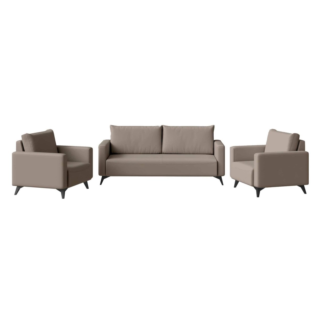 Inno 3 - Piece Leather Sofa Set with 2 Single - Seater and a Three - Seater Sofa with Stainless Steel Legs
