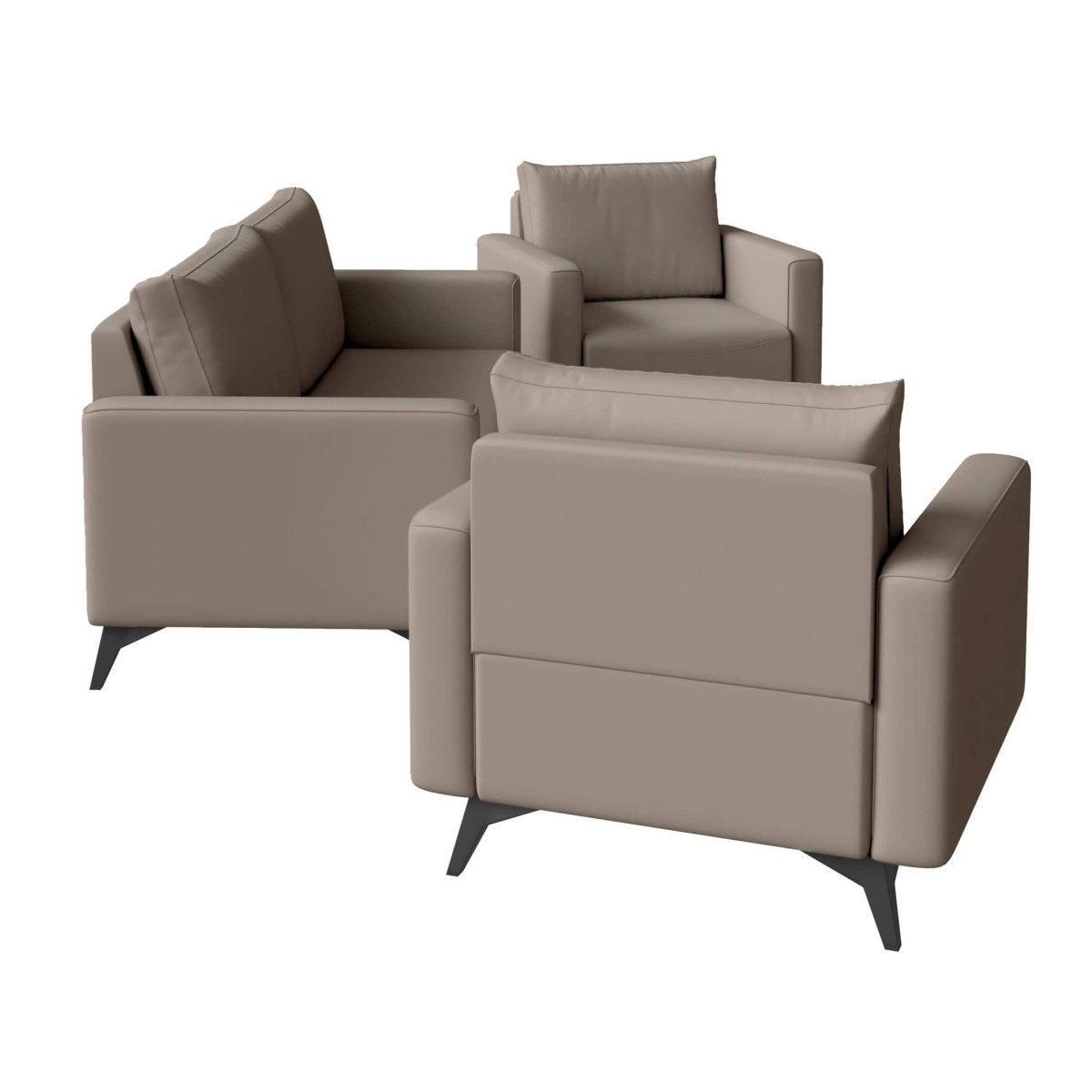 Inno 3 - Piece Leather Sofa Set with 2 Single - Seater and a Three - Seater Sofa with Stainless Steel Legs