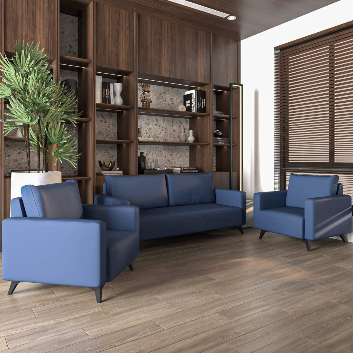 Inno 3 - Piece Leather Sofa Set with 2 Single - Seater and a Three - Seater Sofa with Stainless Steel Legs