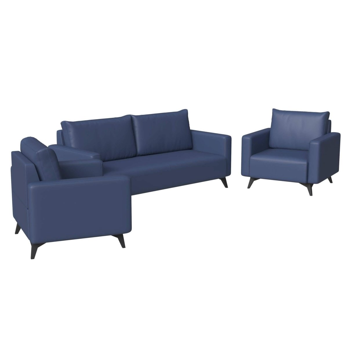Inno 3 - Piece Leather Sofa Set with 2 Single - Seater and a Three - Seater Sofa with Stainless Steel Legs