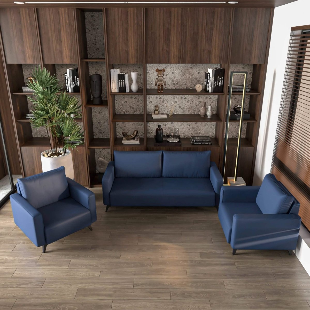 Inno 3 - Piece Leather Sofa Set with 2 Single - Seater and a Three - Seater Sofa with Stainless Steel Legs