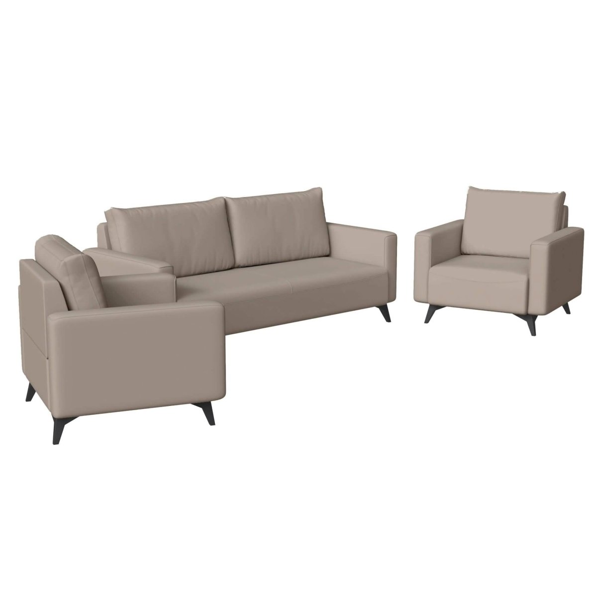 Inno 3 - Piece Leather Sofa Set with 2 Single - Seater and a Three - Seater Sofa with Stainless Steel Legs