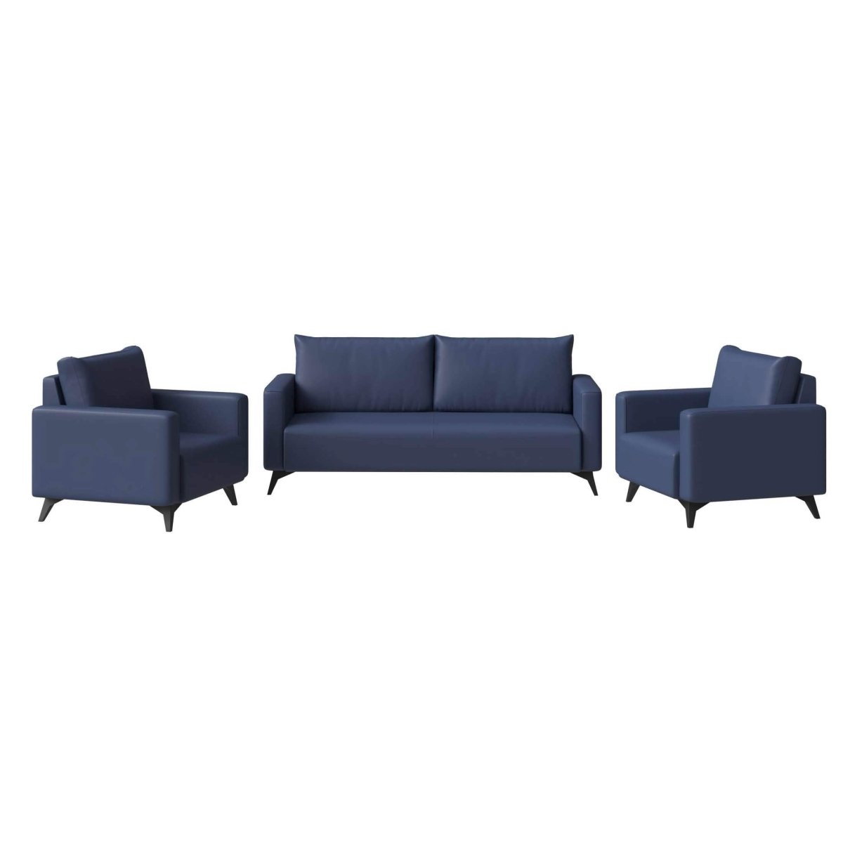 Inno 3 - Piece Leather Sofa Set with 2 Single - Seater and a Three - Seater Sofa with Stainless Steel Legs