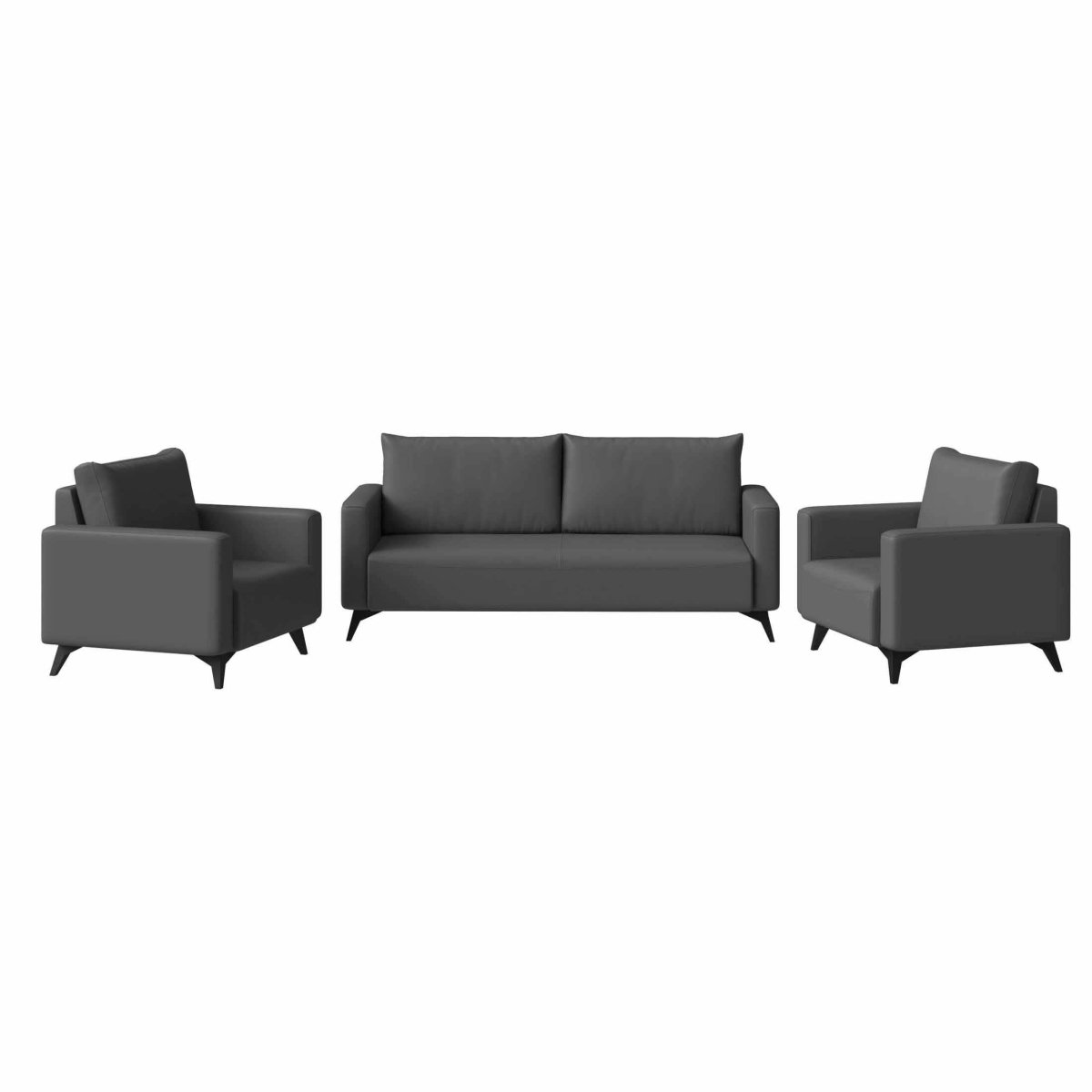 Inno 3 - Piece Leather Sofa Set with 2 Single - Seater and a Three - Seater Sofa with Stainless Steel Legs