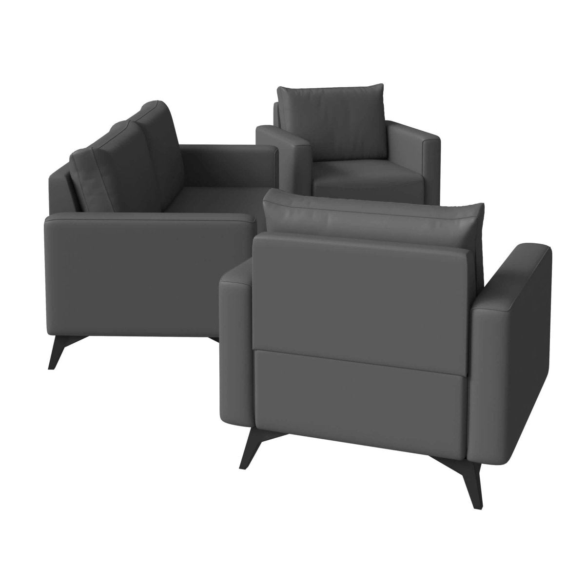 Inno 3 - Piece Leather Sofa Set with 2 Single - Seater and a Three - Seater Sofa with Stainless Steel Legs