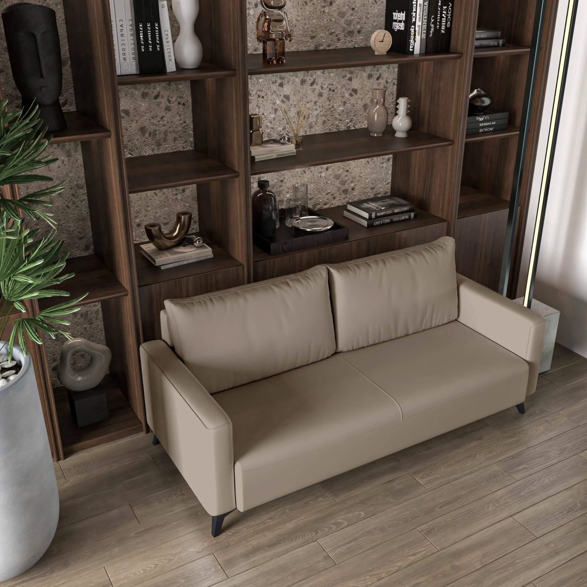 Inno 3 - Seater Leather Wide Sofa with Stainless Steel Legs and Removable Cushions
