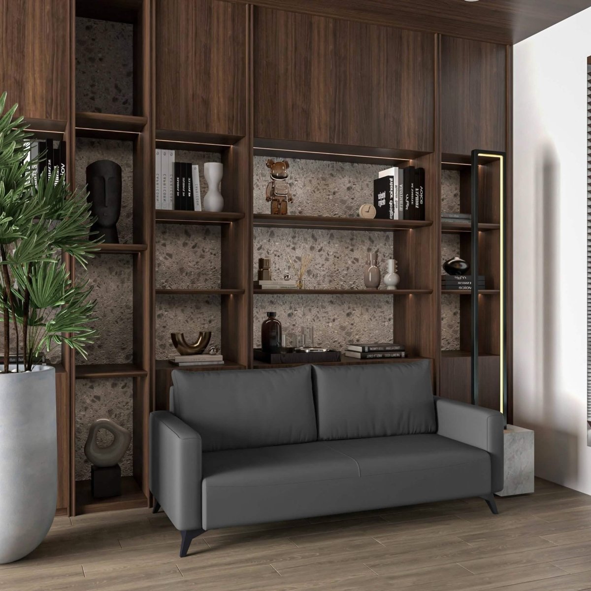 Inno 3 - Seater Leather Wide Sofa with Stainless Steel Legs and Removable Cushions