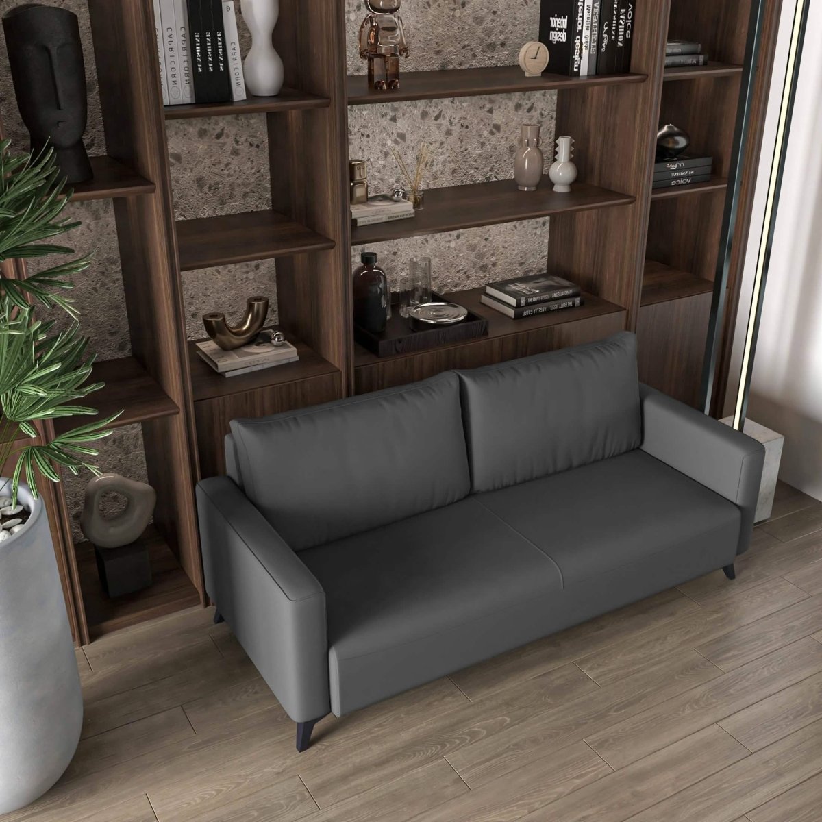 Inno 3 - Seater Leather Wide Sofa with Stainless Steel Legs and Removable Cushions