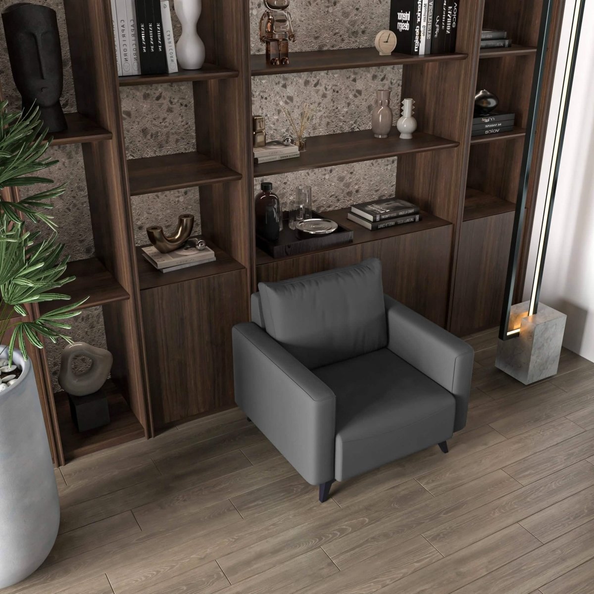 Inno Single - Seater Leather Sofa with Stainless Steel Legs and Removable Cushions