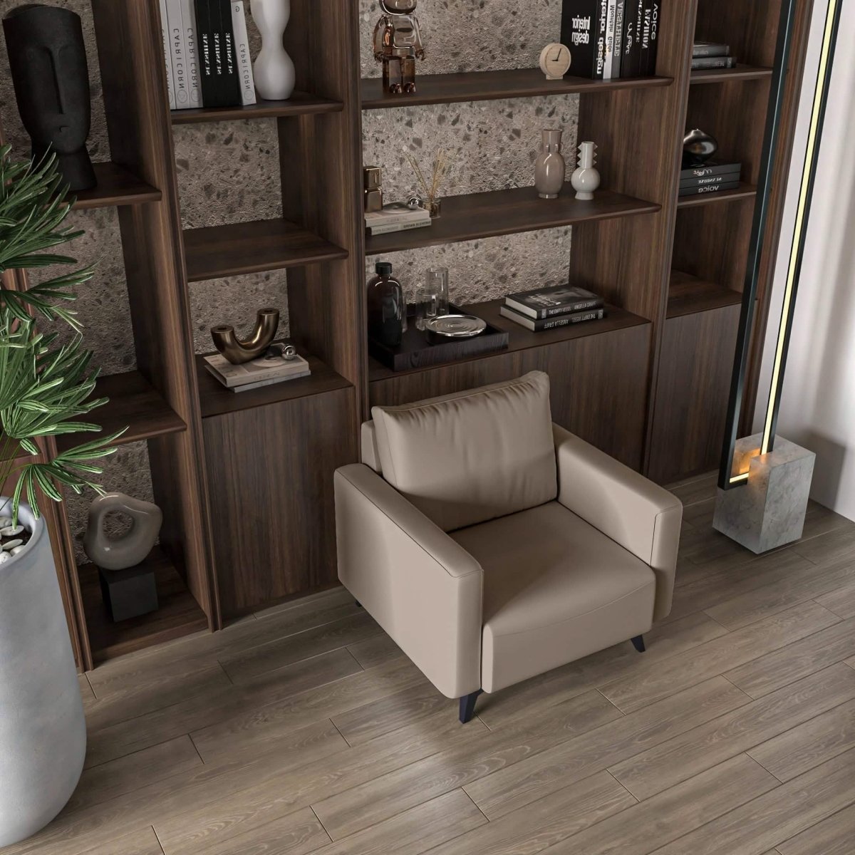 Inno Single - Seater Leather Sofa with Stainless Steel Legs and Removable Cushions