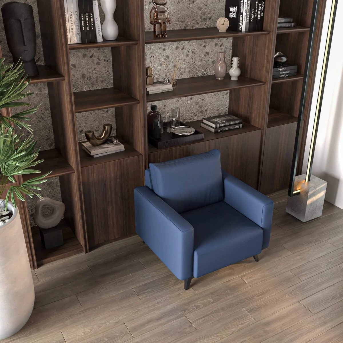 Inno Single - Seater Leather Sofa with Stainless Steel Legs and Removable Cushions