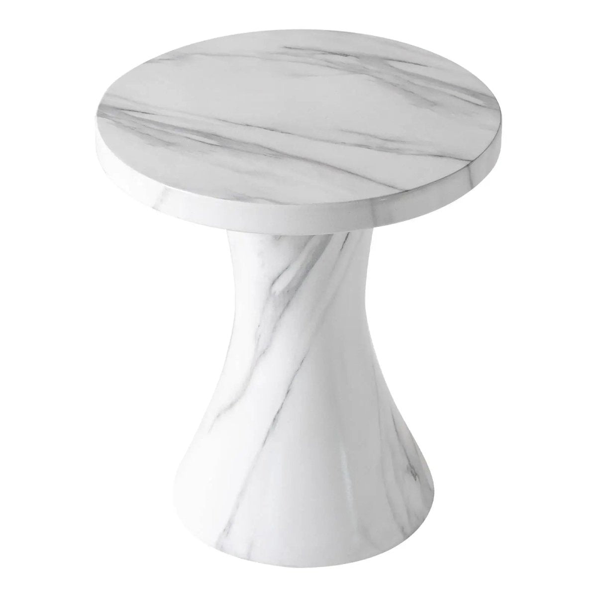 Isidra 19" Round Fiberstone Side Table with Marble - Inspired Finish and Flared Pedestal Base