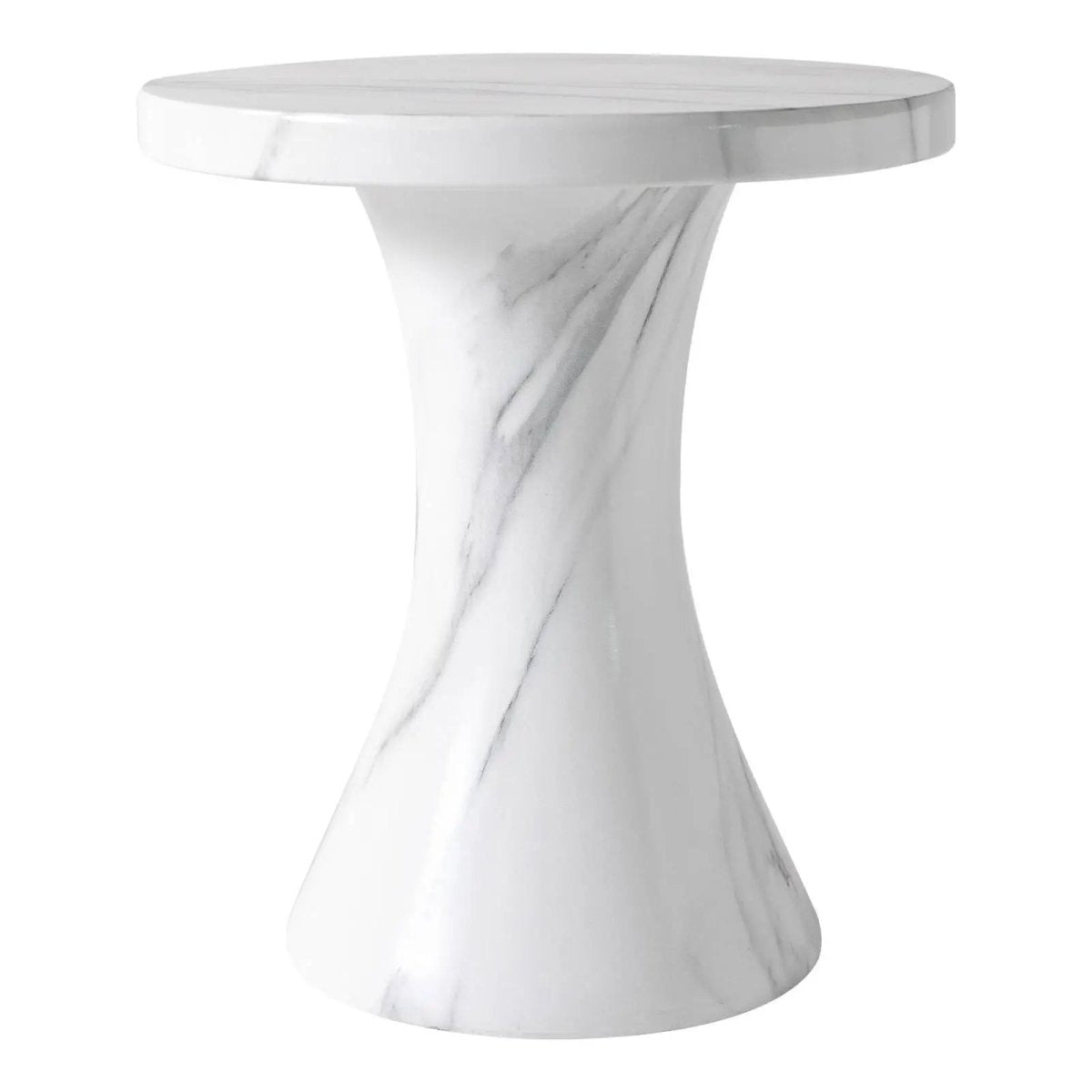 Isidra 19" Round Fiberstone Side Table with Marble - Inspired Finish and Flared Pedestal Base