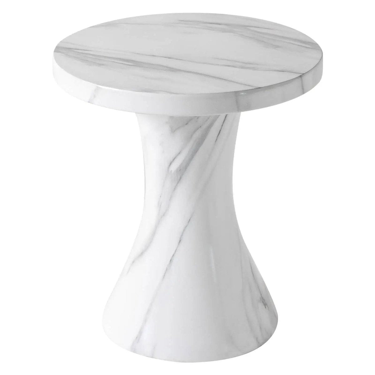 Isidra 19" Round Fiberstone Side Table with Marble - Inspired Finish and Flared Pedestal Base