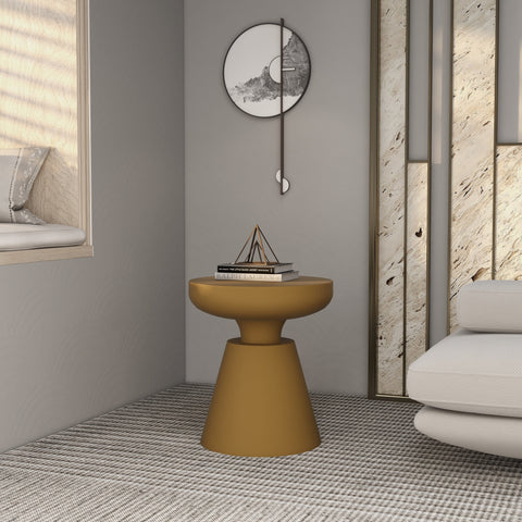 Isle Minimalist Side Table with Round Fiberstone Tabletop Accent Table and Pedestal Base