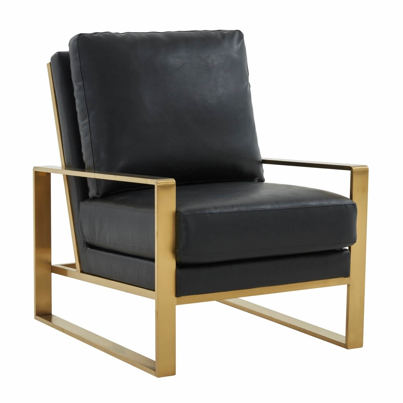 Jefferson Accent Armchair Upholstered in Velvet/Leather and Gold/Silver Metal Frame