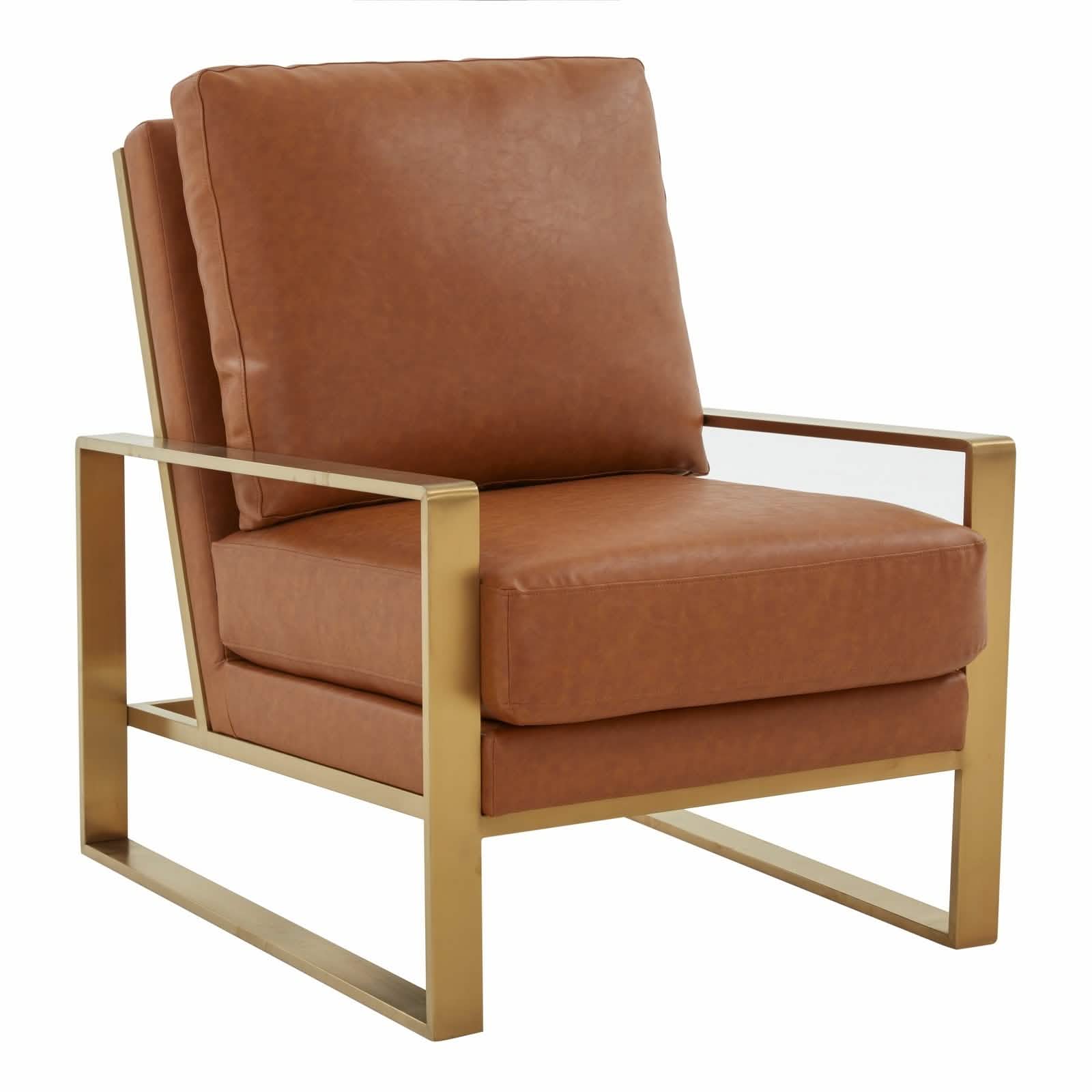 Jefferson Accent Armchair Upholstered in Velvet/Leather and Gold/Silver Metal Frame