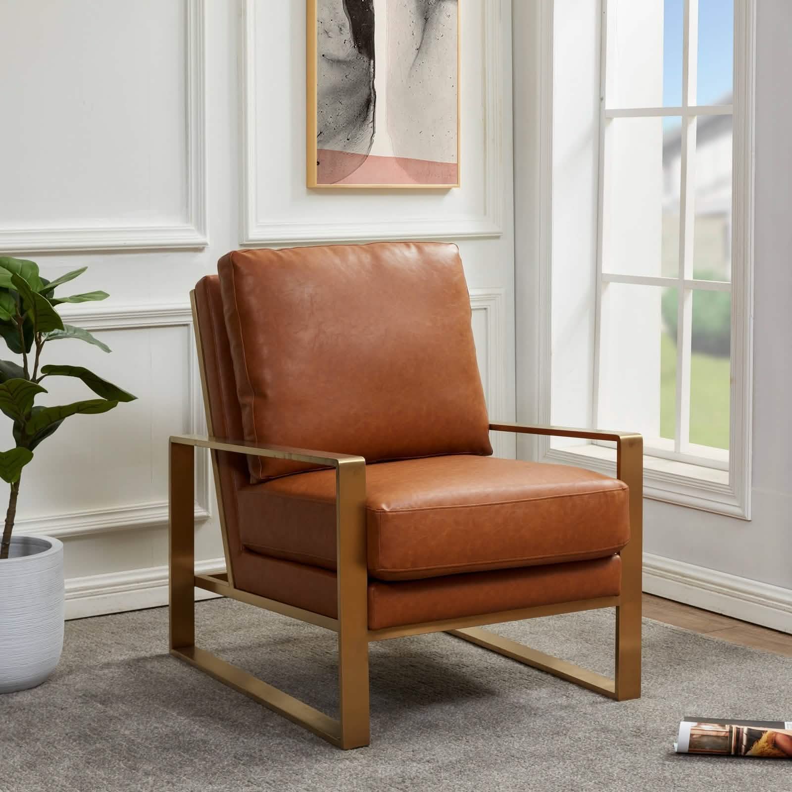 Jefferson Accent Armchair Upholstered in Velvet/Leather and Gold/Silver Metal Frame