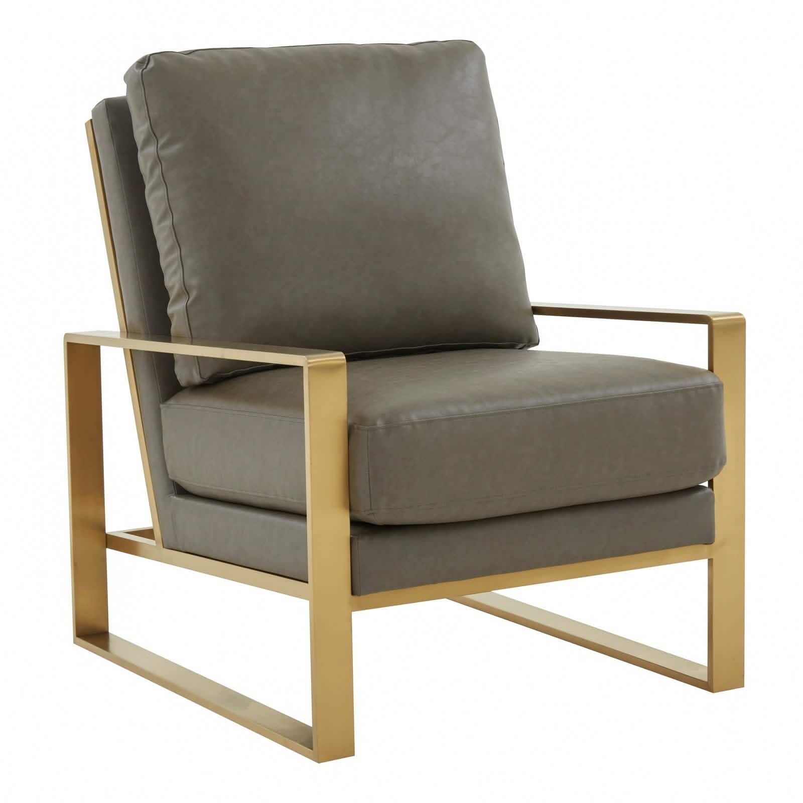 Jefferson Accent Armchair Upholstered in Velvet/Leather and Gold/Silver Metal Frame