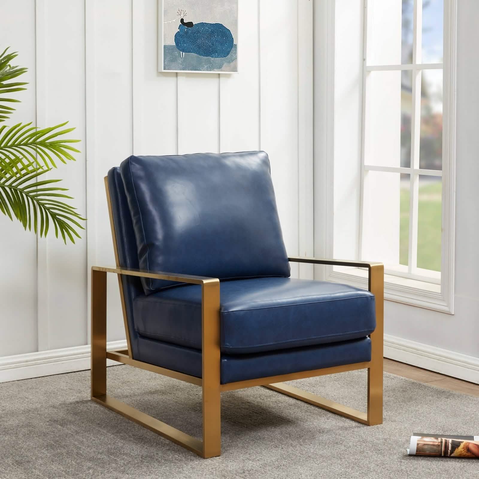 Jefferson Accent Armchair Upholstered in Velvet/Leather and Gold/Silver Metal Frame