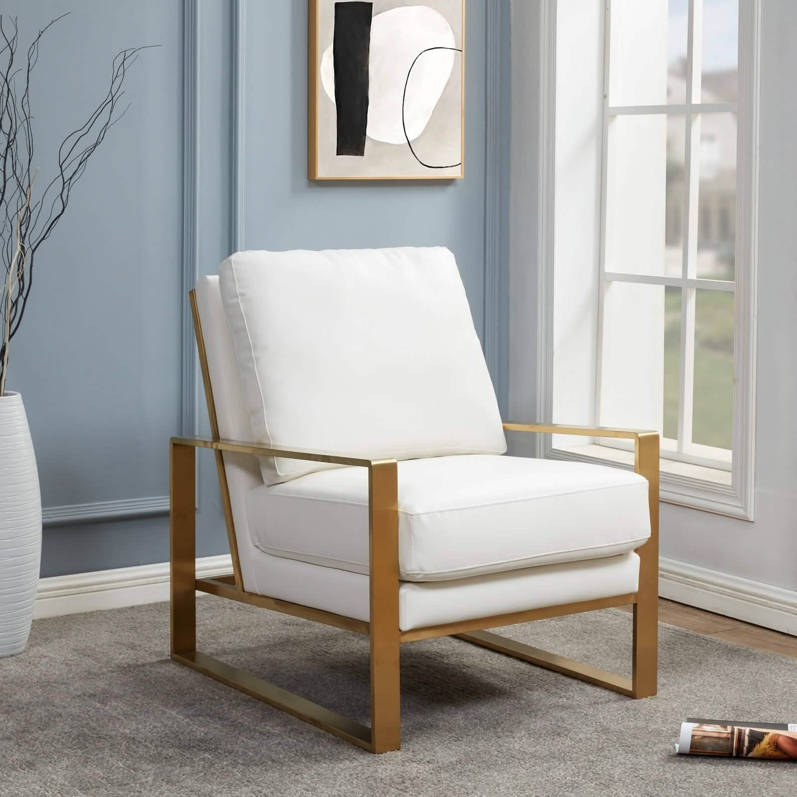 Jefferson Accent Armchair Upholstered in Velvet/Leather and Gold/Silver Metal Frame