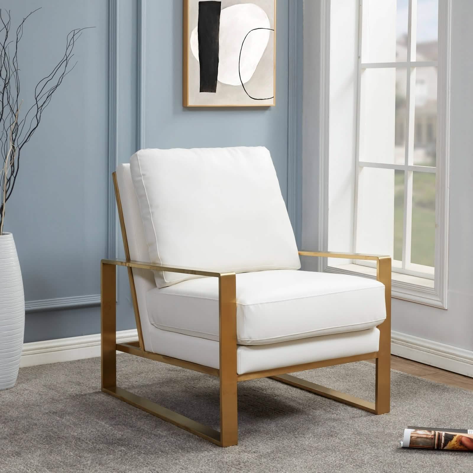 Jefferson Accent Armchair Upholstered in Velvet/Leather and Gold/Silver Metal Frame