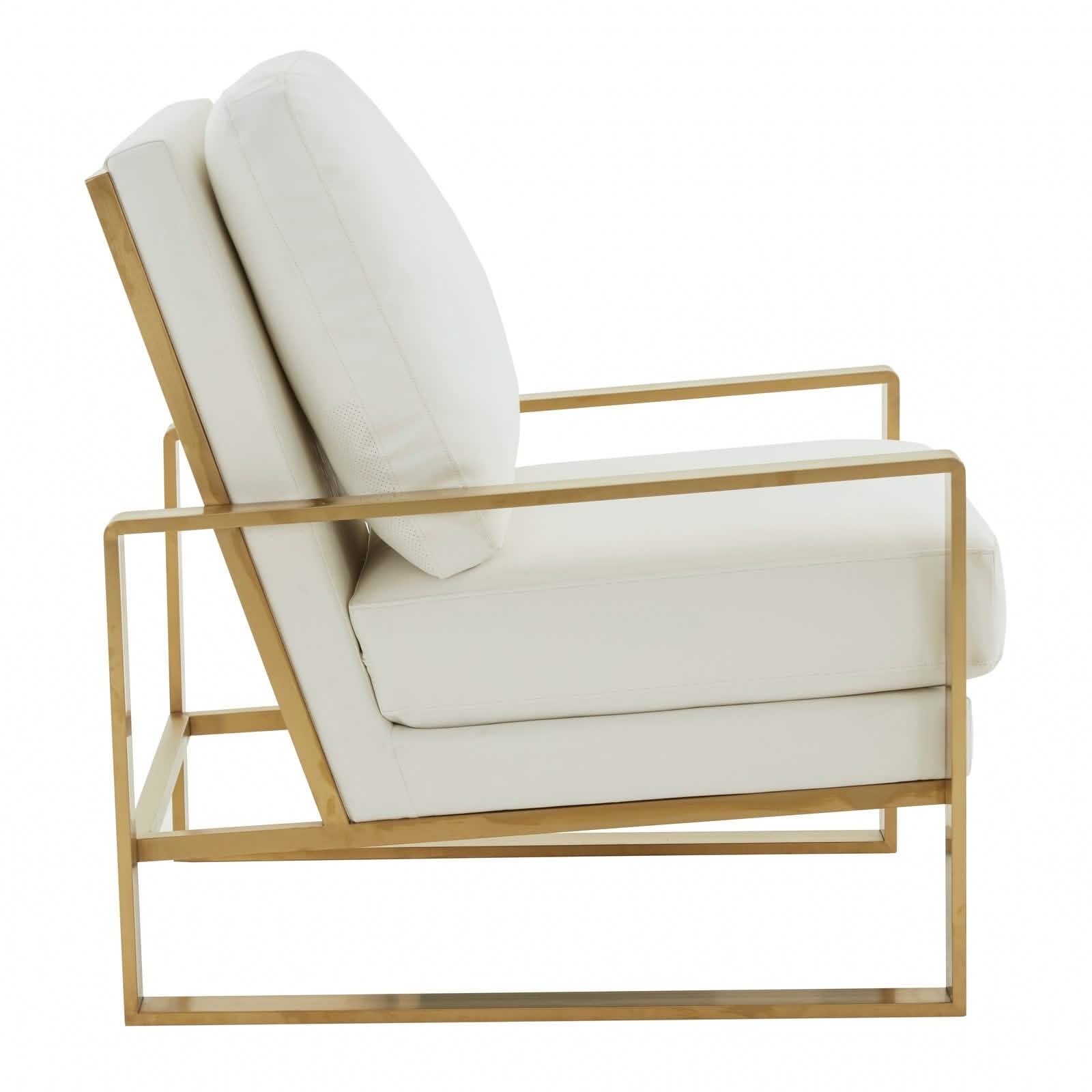 Jefferson Accent Armchair Upholstered in Velvet/Leather and Gold/Silver Metal Frame