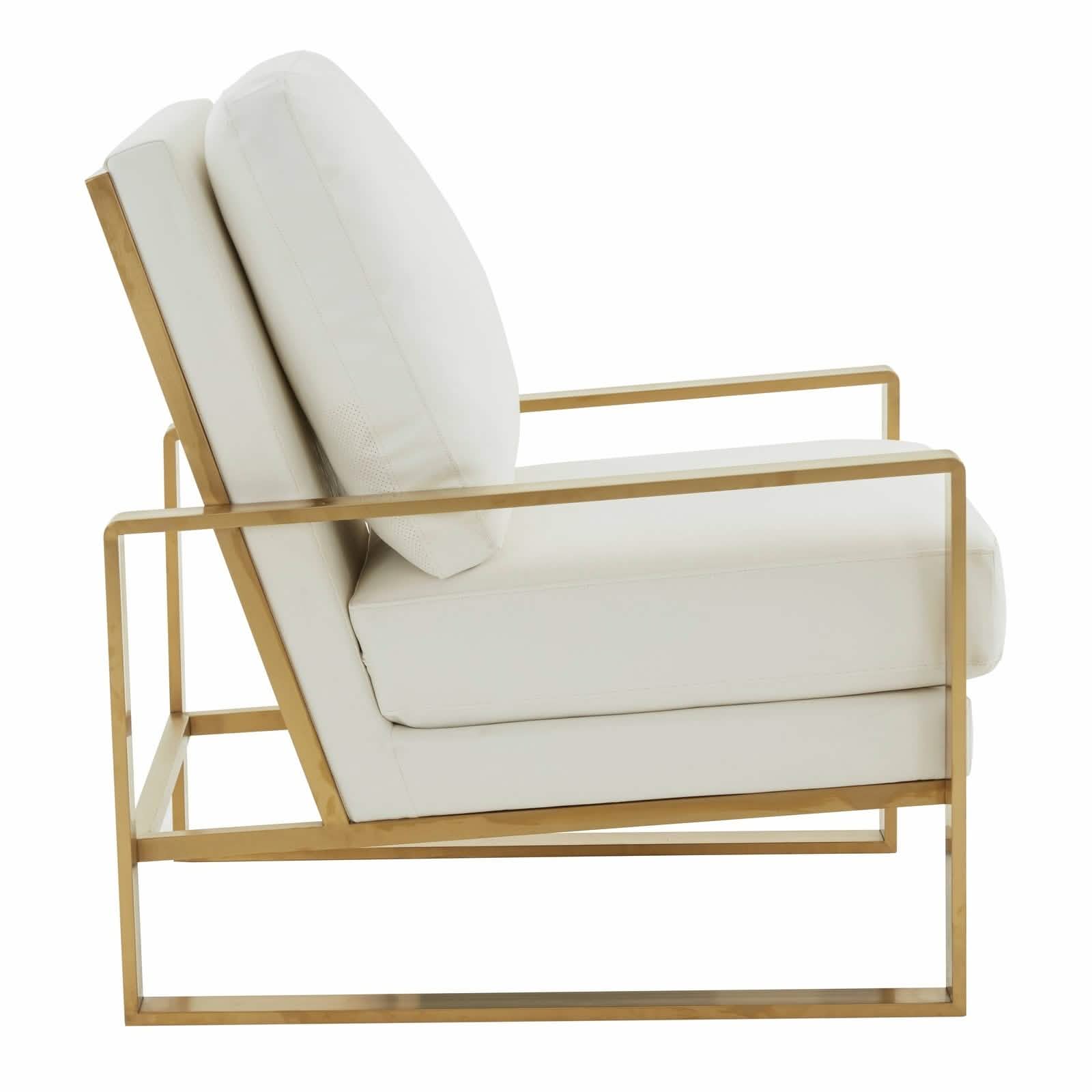 Jefferson Accent Armchair Upholstered in Velvet/Leather and Gold/Silver Metal Frame