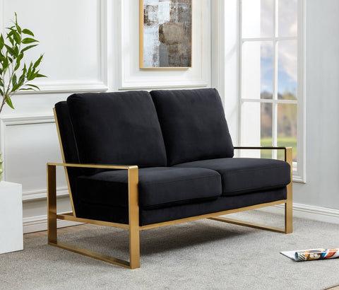 Jefferson Contemporary Velvet/Leather Loveseat with Stainless Steel Frame