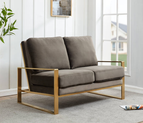 Jefferson Contemporary Velvet/Leather Loveseat with Stainless Steel Frame