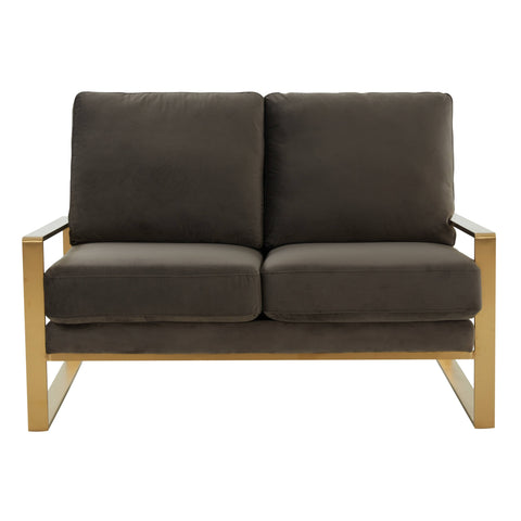 Jefferson Contemporary Velvet/Leather Loveseat with Stainless Steel Frame