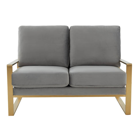 Jefferson Contemporary Velvet/Leather Loveseat with Stainless Steel Frame