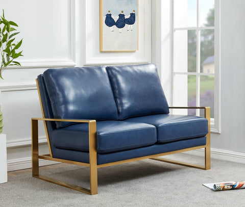 Jefferson Contemporary Velvet/Leather Loveseat with Stainless Steel Frame