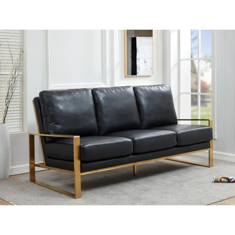 Jefferson 3-Seater Velvet/Leather Full Size Sofa in Stainless Steel