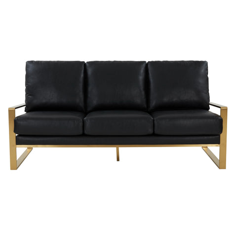 Jefferson 3-Seater Velvet/Leather Full Size Sofa in Stainless Steel