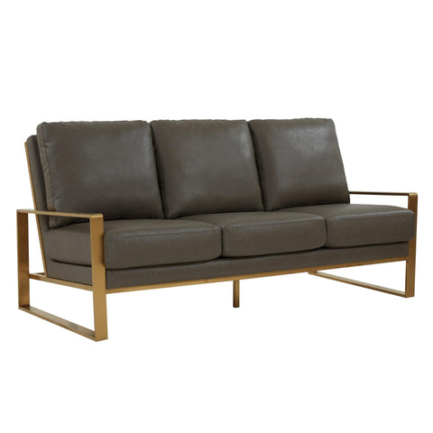 Jefferson 3-Seater Velvet/Leather Full Size Sofa in Stainless Steel