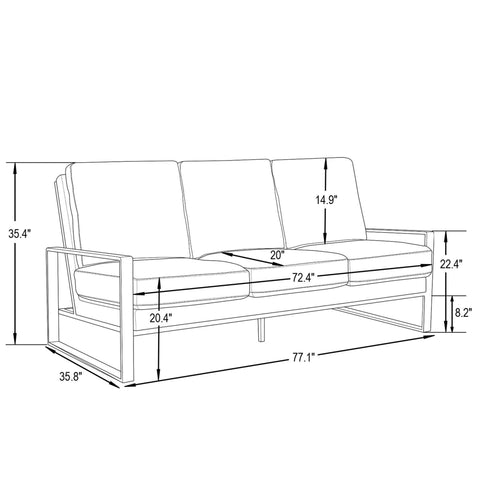 Jefferson 3-Seater Velvet/Leather Full Size Sofa in Stainless Steel