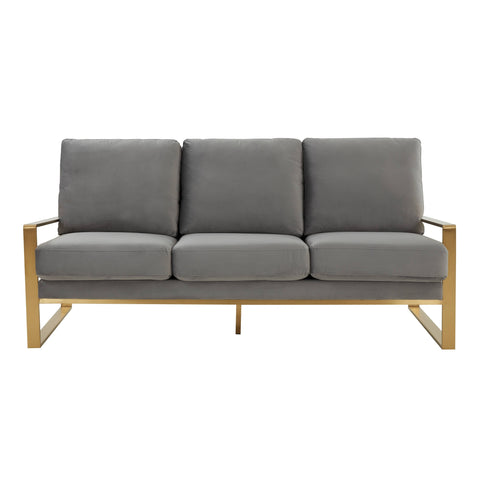 Jefferson 3-Seater Velvet/Leather Full Size Sofa in Stainless Steel