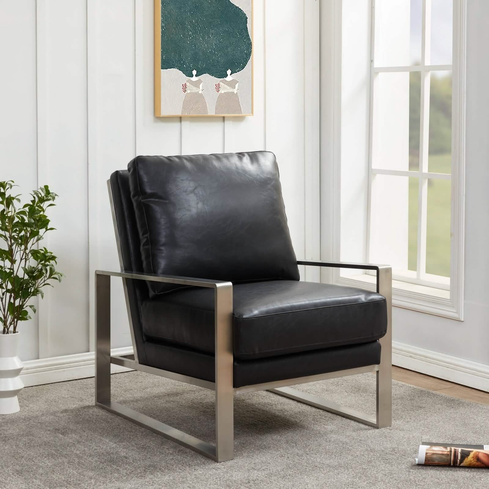 Jefferson Accent Armchair Upholstered in Velvet/Leather and Gold/Silver Metal Frame