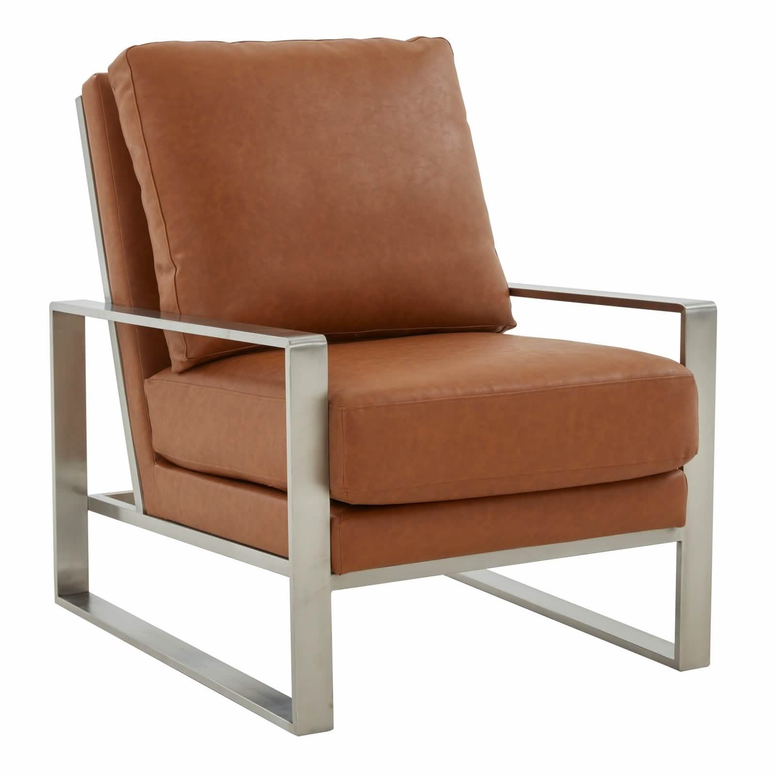 Jefferson Accent Armchair Upholstered in Velvet/Leather and Gold/Silver Metal Frame