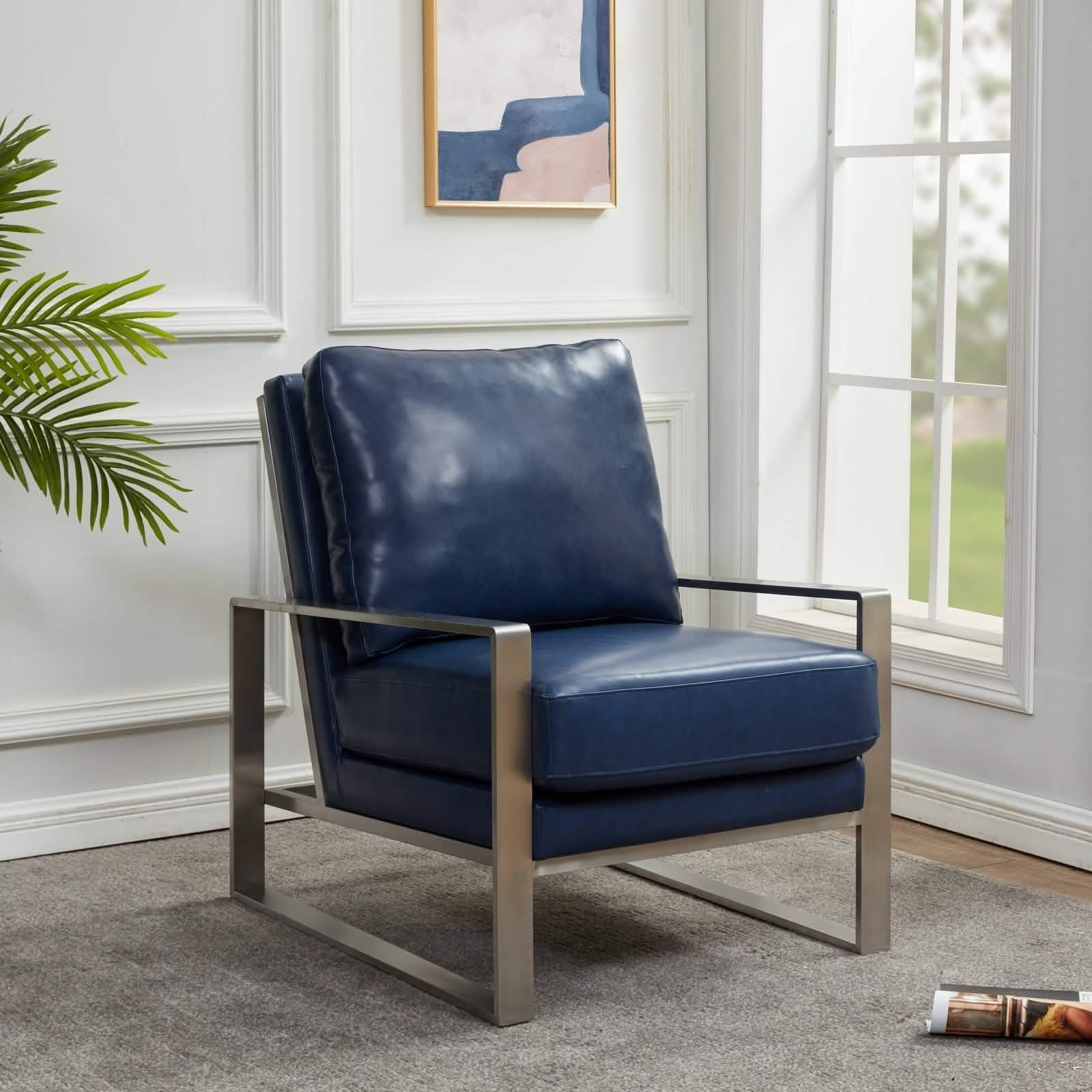 Jefferson Accent Armchair Upholstered in Velvet/Leather and Gold/Silver Metal Frame