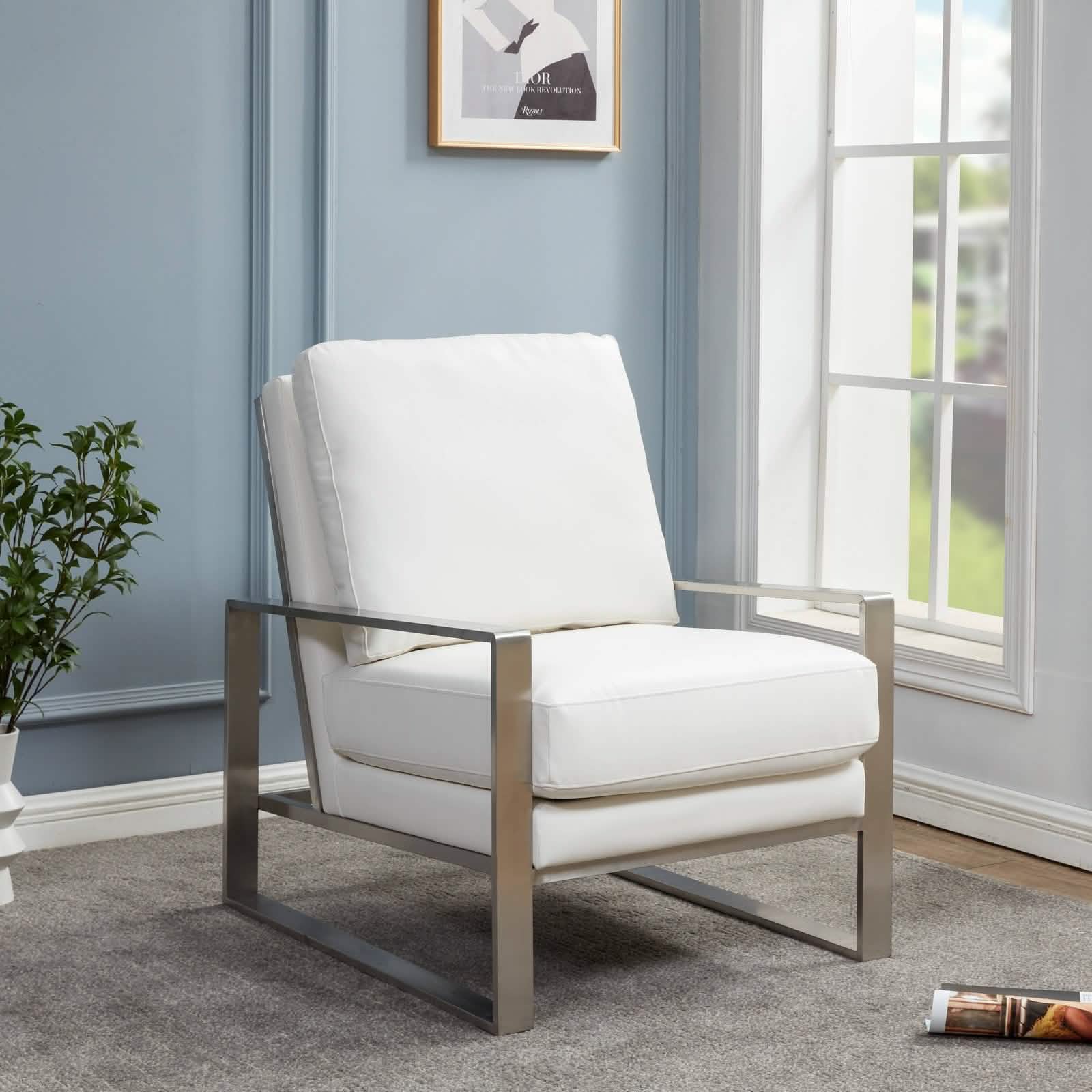 Jefferson Accent Armchair Upholstered in Velvet/Leather and Gold/Silver Metal Frame