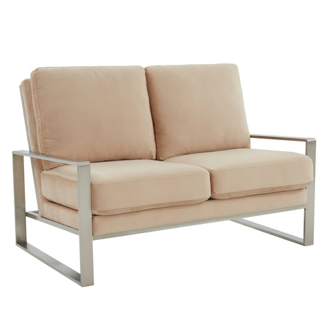 Jefferson Contemporary Velvet/Leather Loveseat with Stainless Steel Frame