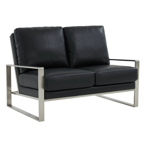 Jefferson Contemporary Velvet/Leather Loveseat with Stainless Steel Frame