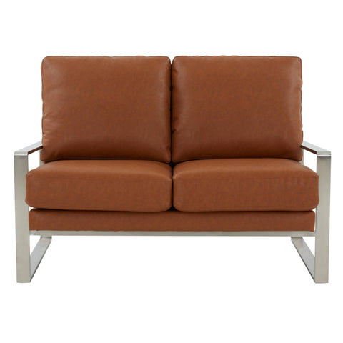 Jefferson Contemporary Velvet/Leather Loveseat with Stainless Steel Frame