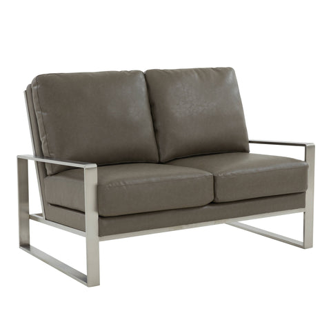 Jefferson Contemporary Velvet/Leather Loveseat with Stainless Steel Frame